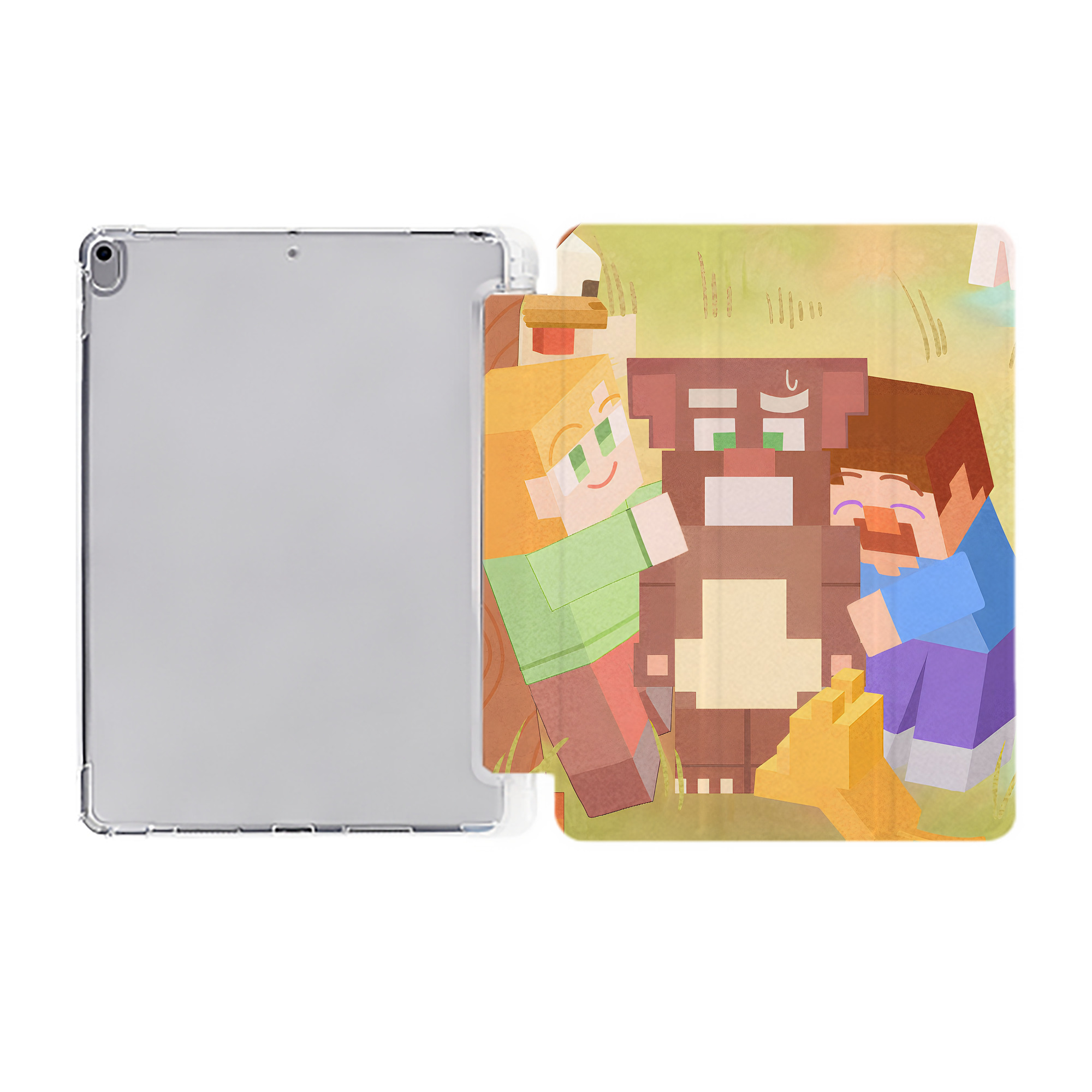 （画像用） マインクラフト ブロックの世界 Minecraft MC Block world IPad ケース ペン収納付き 三つ折りスタンド PUレザー×シリコン 対応機種9.5/10.5/10.9インチ